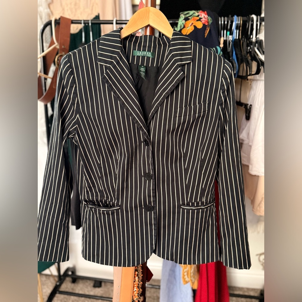 Lauren Ralph Lauren Black and White Striped Blazer